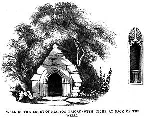 [Illustration: Well in the court of Rialton Priory (with niche at back of the well).]